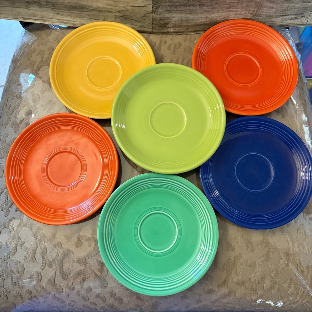 Fiesta HLC USA Mixed Color Saucer Set of 6 Rainbow Ceramic Plates